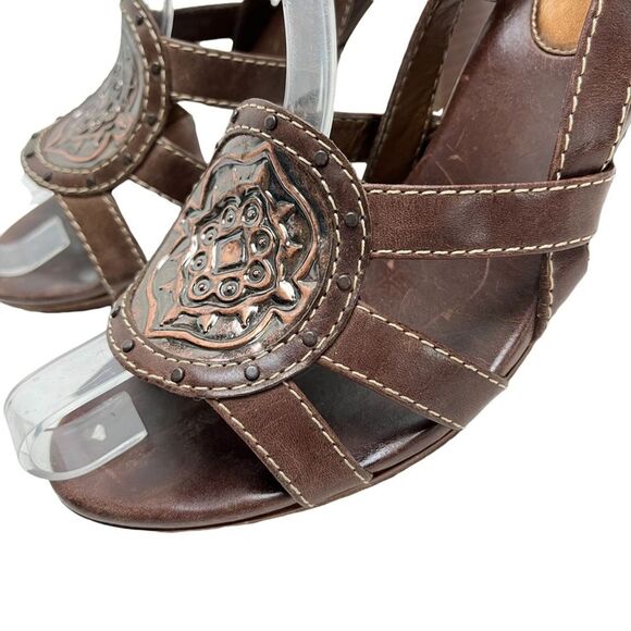 COLE HAAN Brown Chunky Stacked High Heel Genuine Leather Slingback Sandals 7.5 - Picture 9 of 16